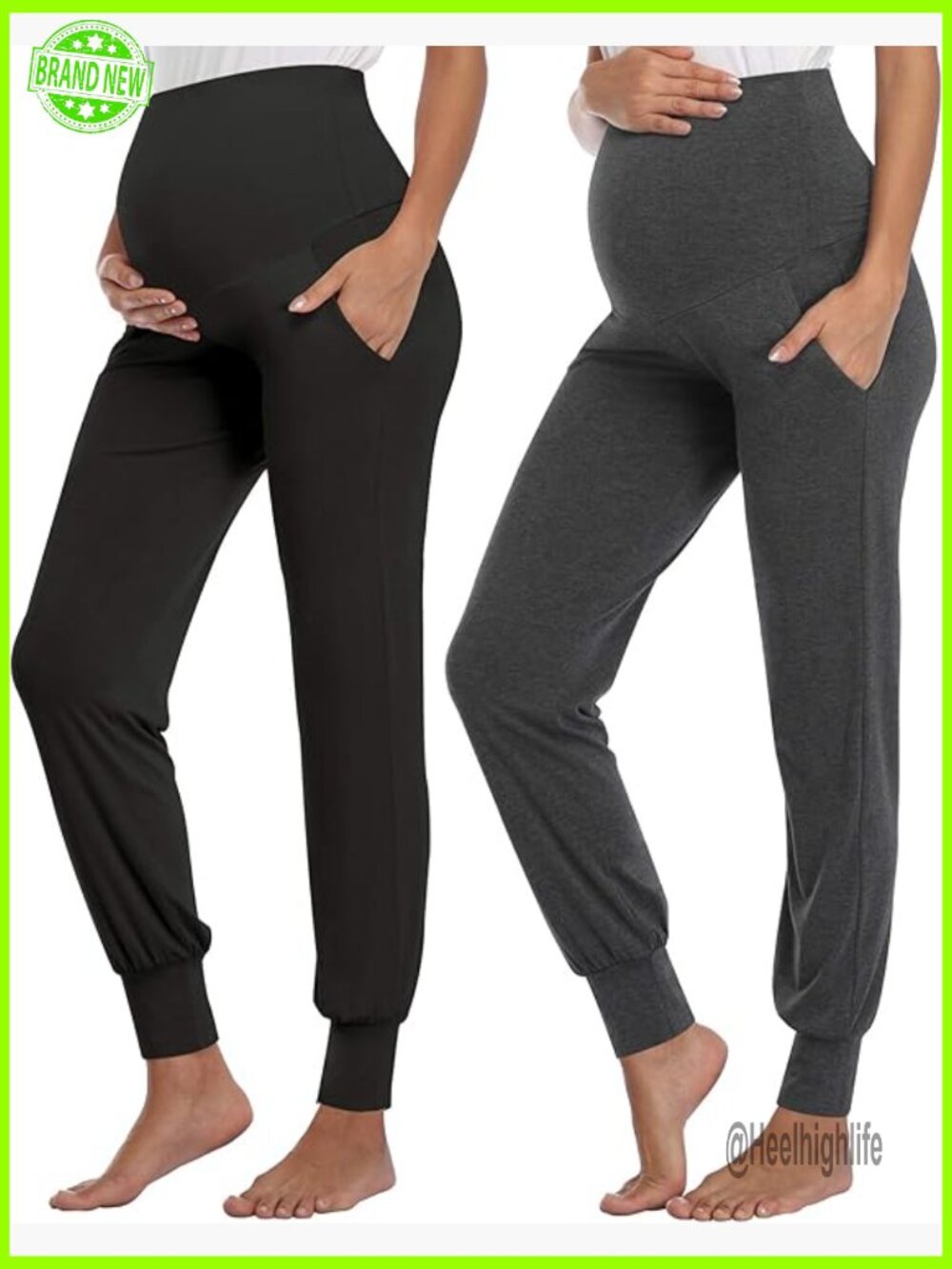 Stretchy Maternity Joggers with Pockets High Waist Workout Lounge Pants